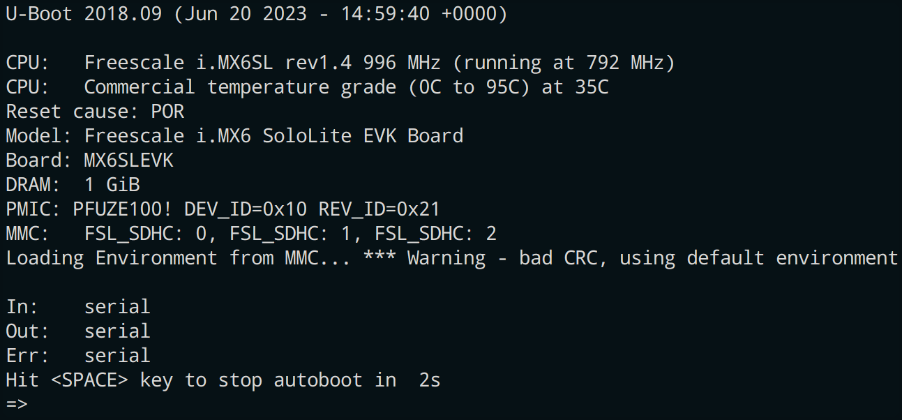 UART console showing u-boot bootloader output